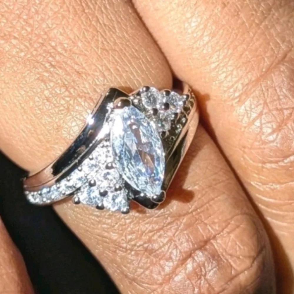 3ct Marquise Cut Lab Created Diamond 14k White Gold Plated Ring